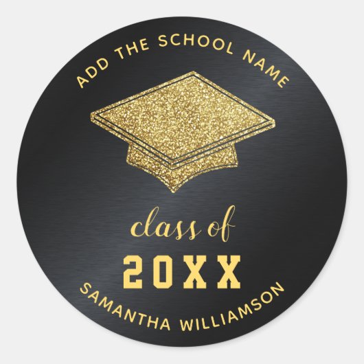 Schwarz-Gold-Klasse 2025-Abschluss Runder Aufkleber (Vorderseite)