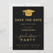 Schwarz-Gold-Klassik-Abschluss Save the Date Einladung (Vorderseite)