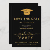 Schwarz-Gold-Klassik-Abschluss Save the Date Einladung (Vorne/Hinten)