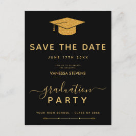 Schwarz-Gold-Klassik-Abschluss Save the Date Einladungspostkarte
