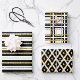 Schwarz Gold Klassiker Geschenkpapier Set