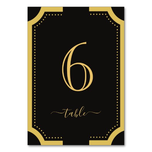 Schwarz & Gold Klassische Kupferhochzeit 6 Tischnummer (Vorderseite)