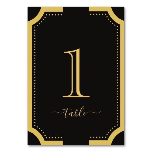 Schwarz & Gold Klassische Kupferhochzeit Tischnummer (Vorderseite)