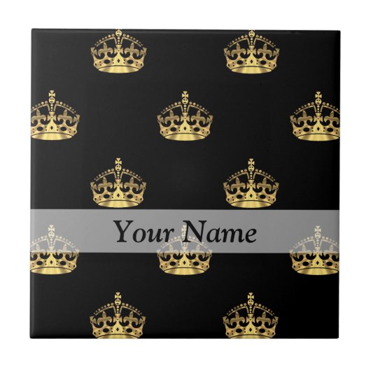 Schwarz-Gold-Kronenmuster Fliese (Vorderseite)