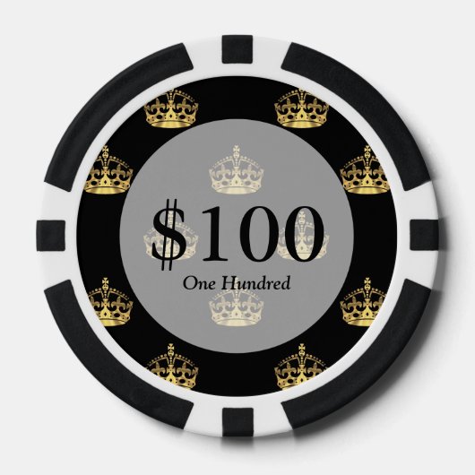 Schwarz-Gold-Kronenmuster Pokerchips (Vorderseite)