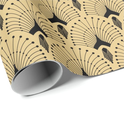 Schwarz-Gold-Kunst-Deko-Muster Geschenkpapier (Rolleneckpunkt)