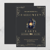 Schwarz-Gold-Laterne-Halloween Einladung (Vorne/Hinten)