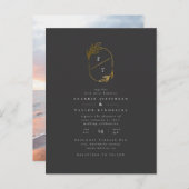 Schwarz-Gold-Leaf-Monogramm | Moderne Hochzeit im Einladungspostkarte (Vorne/Hinten)