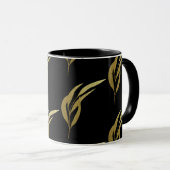 Schwarz-Gold-Leaf-Muster-Kaffee Tasse (VorderseiteRechts)