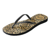 Schwarz/Gold Leopard Print Animal Print Monogram Badesandalen (Schrägansicht)