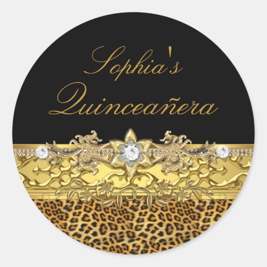 Schwarz-Gold-Leopard-Sticker Runder Aufkleber (Vorderseite)