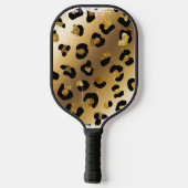 Schwarz-Gold-Leopard-Tierdruckmonogramm Pickleball Schläger (Rückseite)
