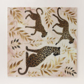 Schwarz-Gold-Leopard vor rosa Hintergrund Puzzle (Horizontal)