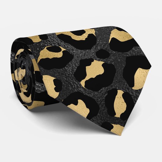Schwarz-Gold-Leopardenmuster Krawatte (Gerollt)
