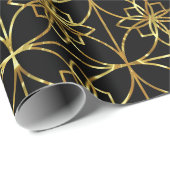 Schwarz-Gold-lethnisches geometrisches Muster Geschenkpapier (Rolleneckpunkt)