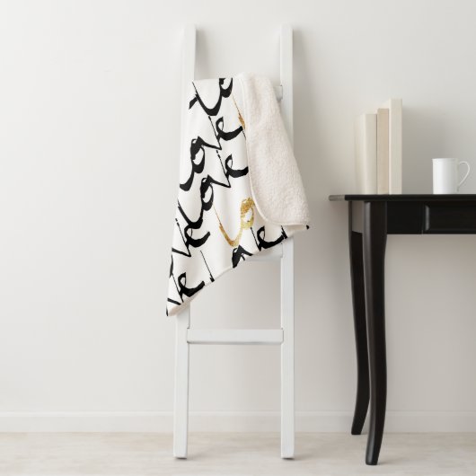 Schwarz-Gold-LIEBE-Muster Sherpa Blanka Sherpadecke (Beispiel)