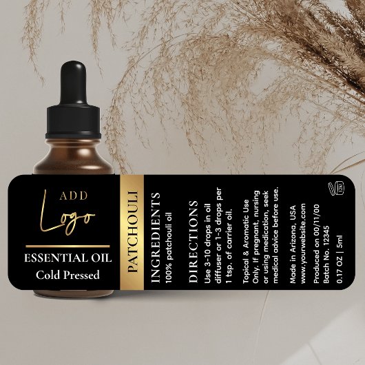 Schwarz & Gold-Logo Essenzielle Ölflasche Wasserdi Etiketten