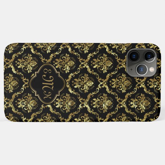 Schwarz-Gold-Look-Damast Case-Mate iPhone Hülle (Rückseite (Horizontal))