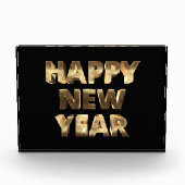 Schwarz-Gold-Look Text glücklich Neues Jahr Fotoblock (Vorderseite)