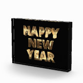 Schwarz-Gold-Look Text glücklich Neues Jahr Fotoblock (Rechts)