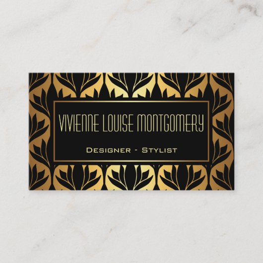 Schwarz-Gold Lotus-Muster Moderne Visitenkarte (Vorderseite)