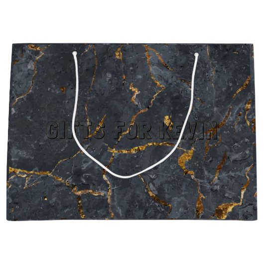 Schwarz-Gold-Luxus-Marmorstruktur Große Geschenktüte (Vorderseite)