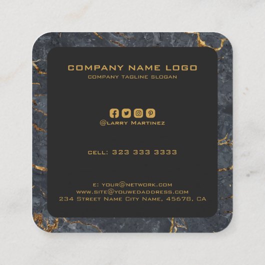 Schwarz-Gold-Luxus-Marmorstruktur Quadratische Visitenkarte (Rückseite)