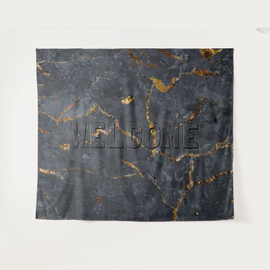 Schwarz-Gold-Luxus-Marmorstruktur Wandteppich (Vorderseite (Horizontal))