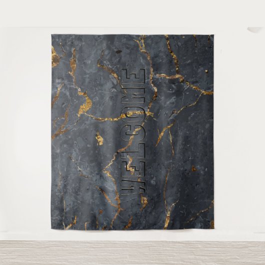 Schwarz-Gold-Luxus-Marmorstruktur Wandteppich (Vorderseite)