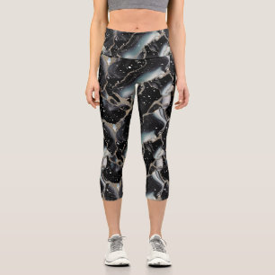 Schwarz-Gold-Marmor abstrakt modern Capri Leggings