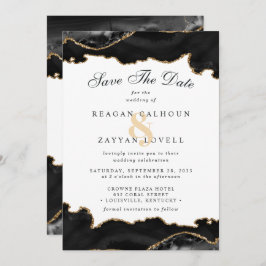 Schwarz-Gold-Marmor Agate Modern Save the Date