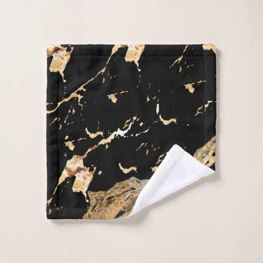 Schwarz-Gold-Marmor Badhandtuch Set (Waschlappen)