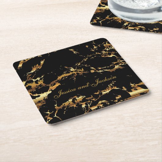 Schwarz-Gold-Marmor-Design Rechteckiger Pappuntersetzer (angewinkelt)