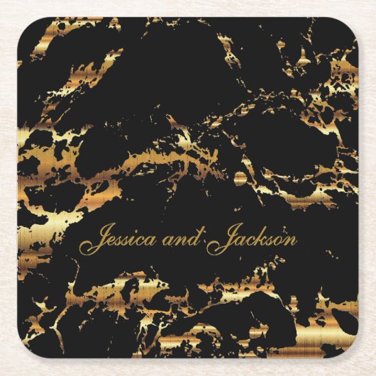 Schwarz-Gold-Marmor-Design Rechteckiger Pappuntersetzer (Vorderseite)