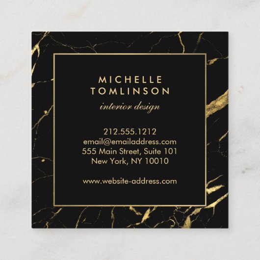 Schwarz-Gold-Marmor-Designer Quadratische Visitenkarte (Rückseite)
