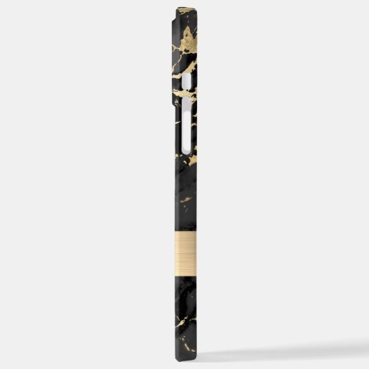 Schwarz & Gold Marmor, DIY Black Name & Whit Monog iPhone Hülle (Linke Seite)