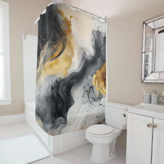 Schwarz-Gold-Marmor Duschvorhang