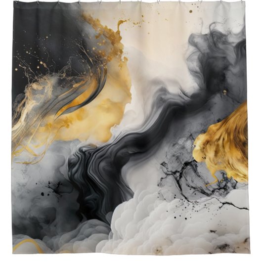 Schwarz-Gold-Marmor Duschvorhang (Vorderseite)