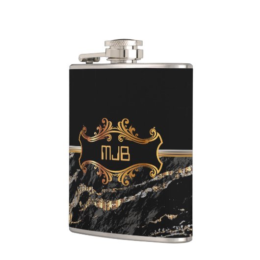 Schwarz-Gold-Marmor Flachmann (Links)