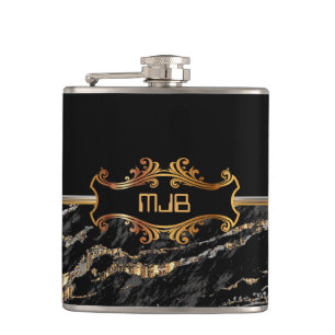 Schwarz-Gold-Marmor Flachmann