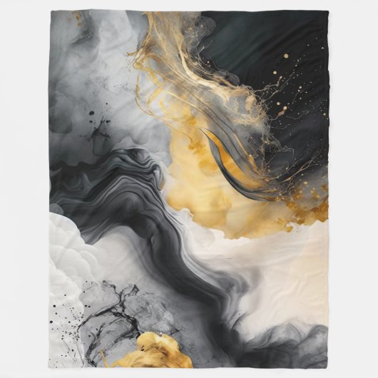 Schwarz-Gold-Marmor Fleecedecke (Vorderseite)