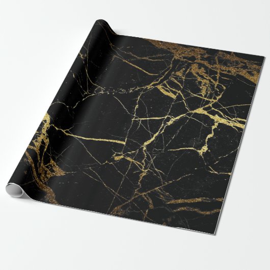 Schwarz-Gold-Marmor Geschenkpapier (Ungerollt)