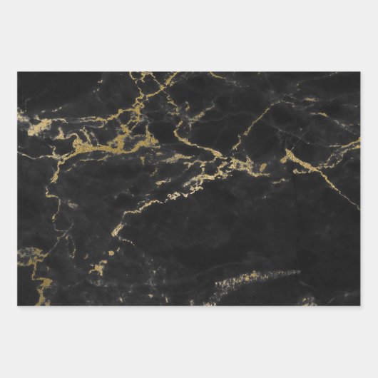 Schwarz-Gold-Marmor Geschenkpapier Set (Vorderseite)