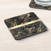 Schwarz-Gold-Marmor, Gold-Bar, DIY-Name und Monogr Getränkeuntersetzer (Linke Seite)