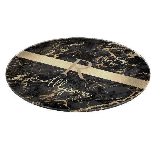 Schwarz-Gold-Marmor, Gold-Bar, DIY-Name und Monogr Schneidebrett (Ecke)