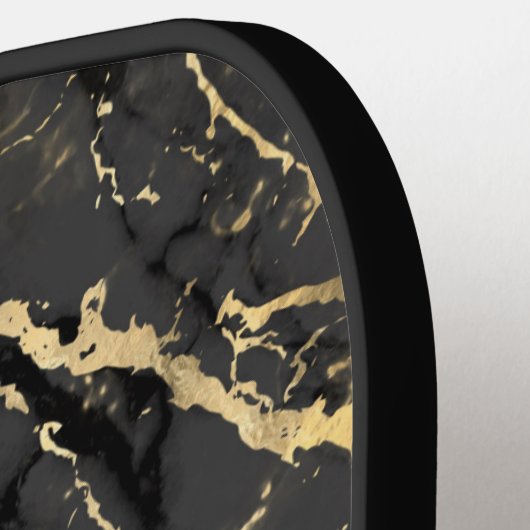 Schwarz-Gold-Marmor, Gold-Bar, Name und Monogramm Pickleball Schläger (Linke Seite)