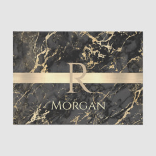 Schwarz-Gold-Marmor, Gold-Bar, Name und Monogramm Seidenpapier
