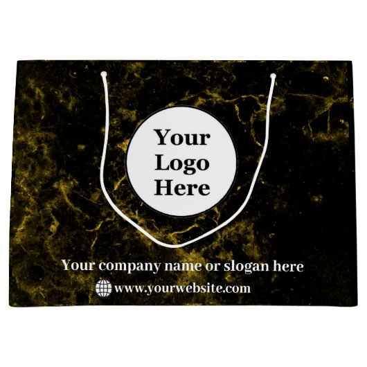 Schwarz-Gold-Marmor Große Geschenktüte (Vorderseite)