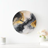 Schwarz-Gold-Marmor Große Wanduhr (Zuhause)