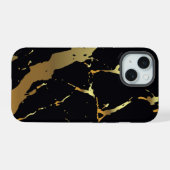 Schwarz-Gold-Marmor iPhone 15 Hülle (Rückseite (Horizontal))